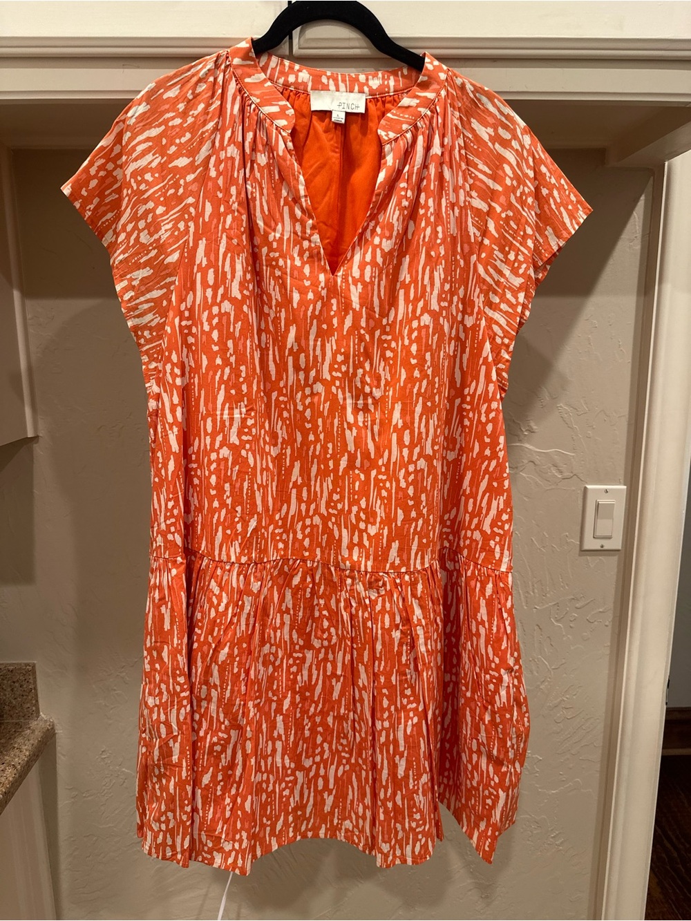 Pinch Orange and White Printed Short Sleeve Dress